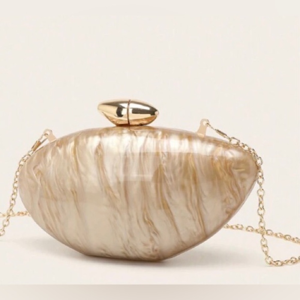 Pearlescent Beige Evening Clutch with Gold Hardware